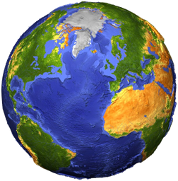 A globe of the Earth showing geographic features