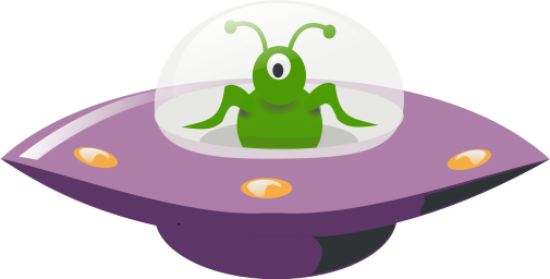An alien in a flying saucer