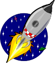 A rocket flying through space