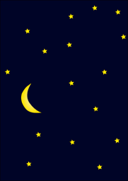 The moon and stars in the night sky