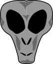 A grey skull-like alien face