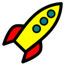 A cartoon-style rocket