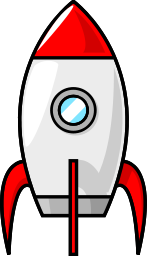 A cartoon-style rocket